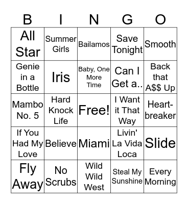Songs of the Late 90s Bingo Card