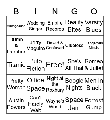 Songs of 90s Movies Bingo Card