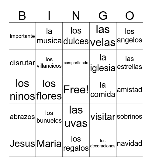 Feliz Navidad Bingo Card
