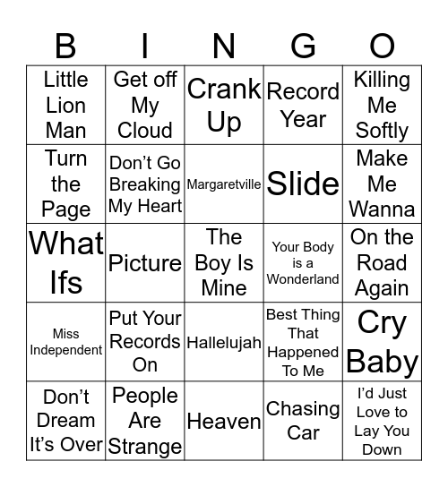 Music Bingo 36-2 Bingo Card