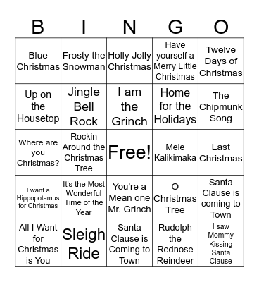 Christmas Music Bingo Card