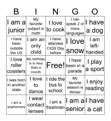 CIQS Day Bingo Card