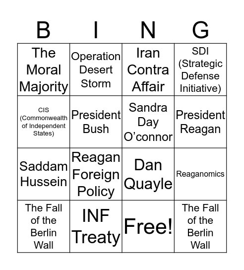 Republican Bingo Card