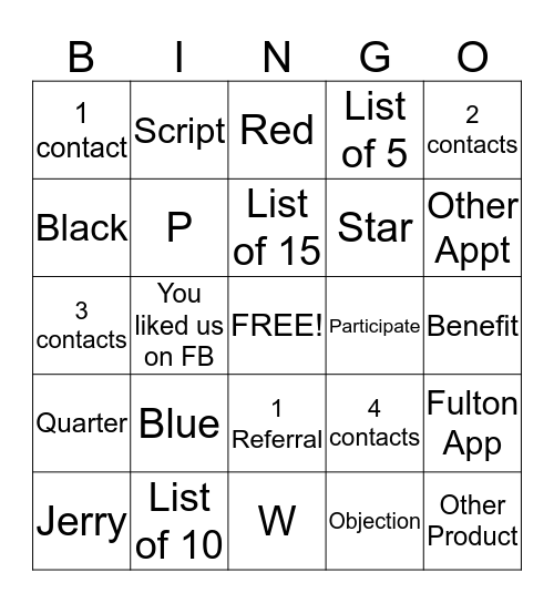 FFA Call Night Bingo Card