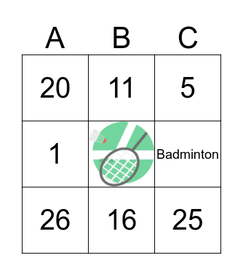 Badminton Bingo Card