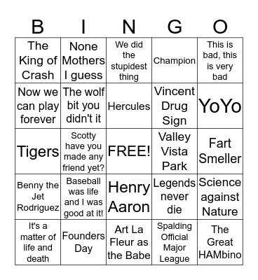 Christian's 10th Birthday Bingo Card