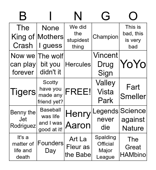 Christian's 10th Birthday Bingo Card