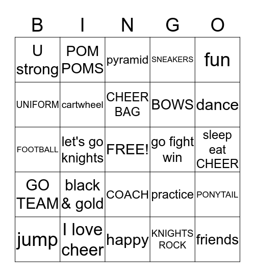 Cheerleading Bingo Card