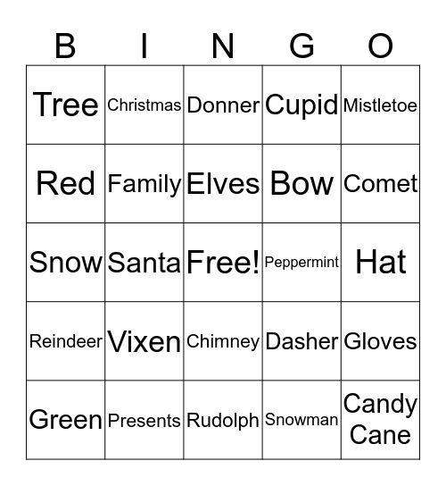 Dr. Mannell's Class Holiday Bingo Card