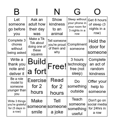 Turnbull's Winter Break Bingo  Bingo Card