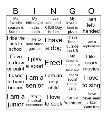 CIQS DAY Bingo Card
