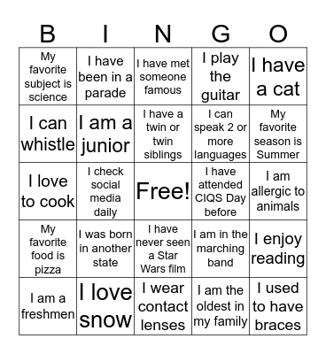 CIQS DAY Bingo Card