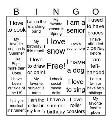 CIQS DAY Bingo Card