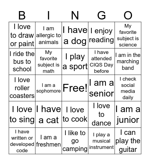 CIQS DAY Bingo Card