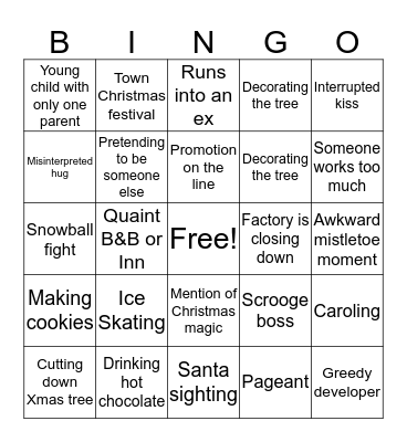 Hallmark Christmas Movie Bingo Card