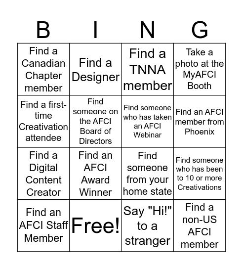Creativation Bingo Card
