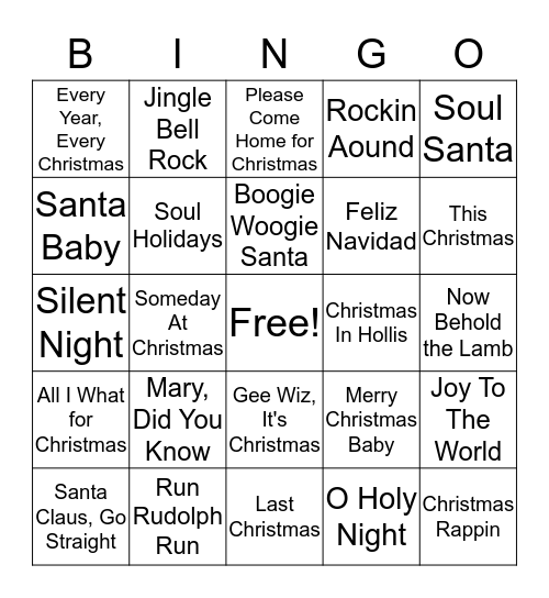 Christmas Musical Bingo Card