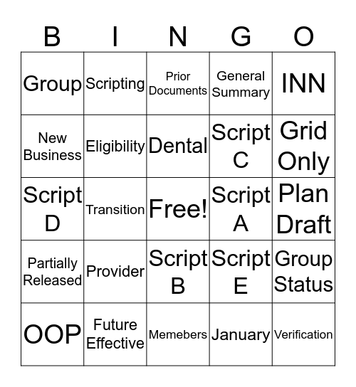 New Business/Renewal Bingo Card