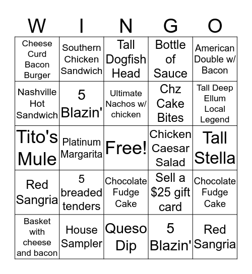 B-DUBS Bingo Card