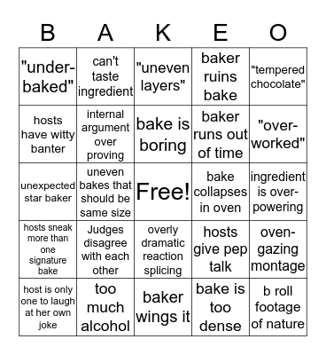 THE GREAT BRITISH BAKE-O! Bingo Card