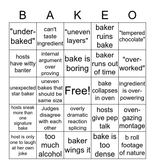 THE GREAT BRITISH BAKE-O! Bingo Card