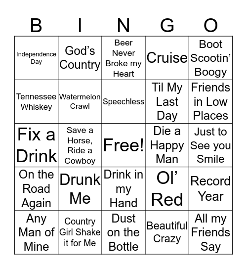 Music Trivia Country Bingo Card