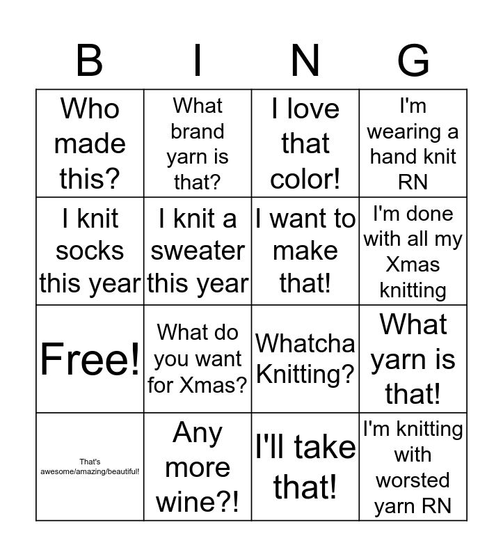 Knit Bingo Card