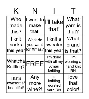 Knit Bingo Card