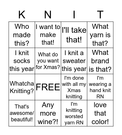 Knit Bingo Card