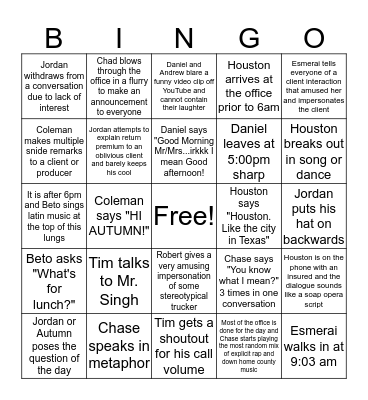 North Side Sales Crew BINGO Card