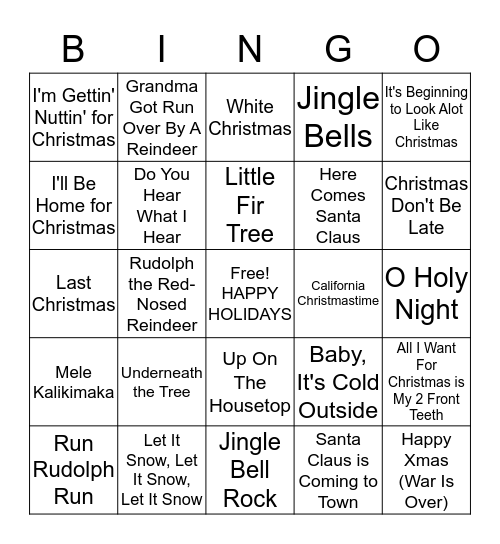 HOLIDAY SONGS Bingo Card