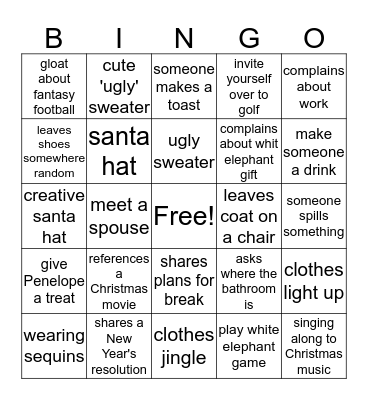 Holiday Party Bingo Card