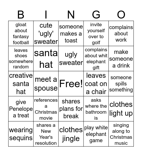 Holiday Party Bingo Card