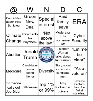 Democratic Primary Debate Bingo December 2019 Bingo Card