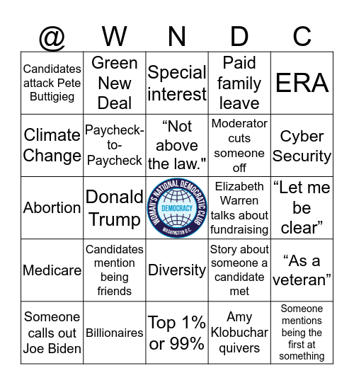 Democratic Primary Debate Bingo December 2019 Bingo Card