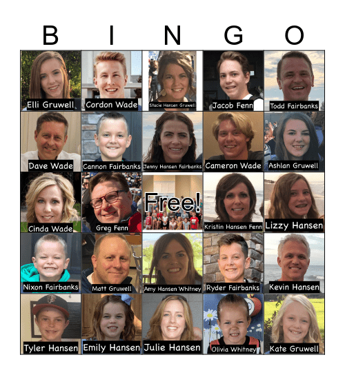 Hansen Family Bingo Card