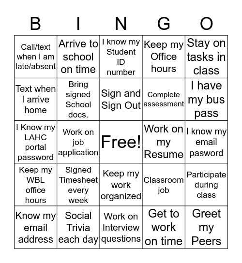 December/January Bingo Card