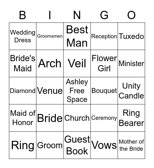 Wedding Day  Bingo Card