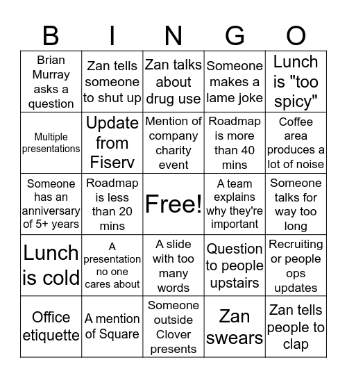 Town Hall 2020 Bingo Card