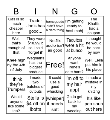 Mom Bingo Card