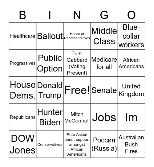 Democratic Debate Bingo (December) Bingo Card