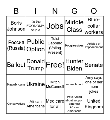 Democratic Debate Bingo (December) Bingo Card
