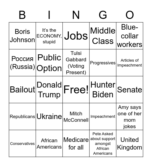 Democratic Debate Bingo (December) Bingo Card