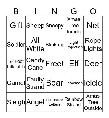 Christmas Lights Limo Tour 2019 Bingo Card