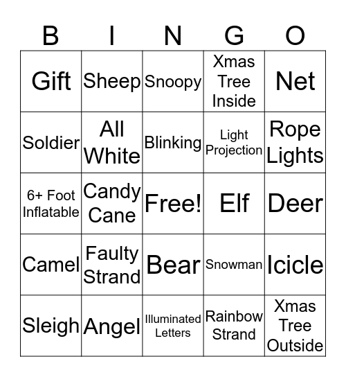 Christmas Lights Limo Tour 2019 Bingo Card