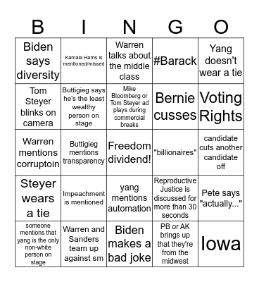december democratic debatez Bingo Card