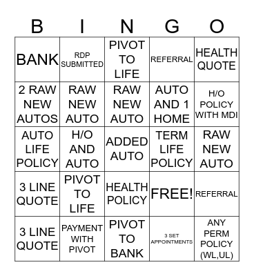 INSURANCE BINGO!!! Bingo Card