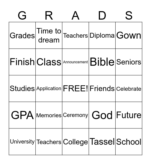 Senior Bingo Card