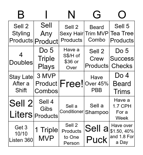 Managers Bingo Card