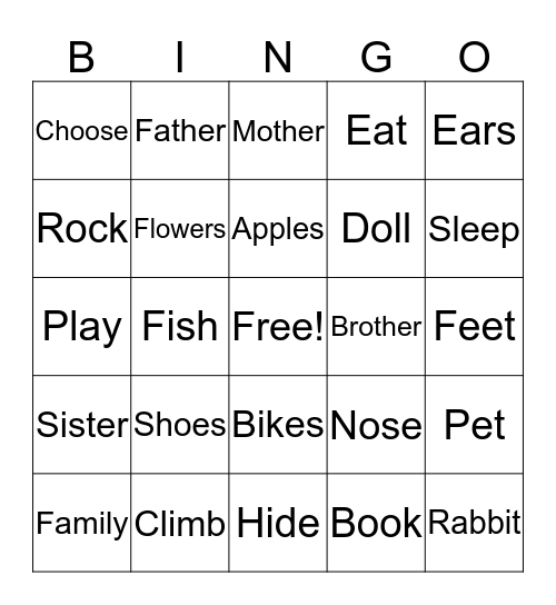 Level K Bingo Card